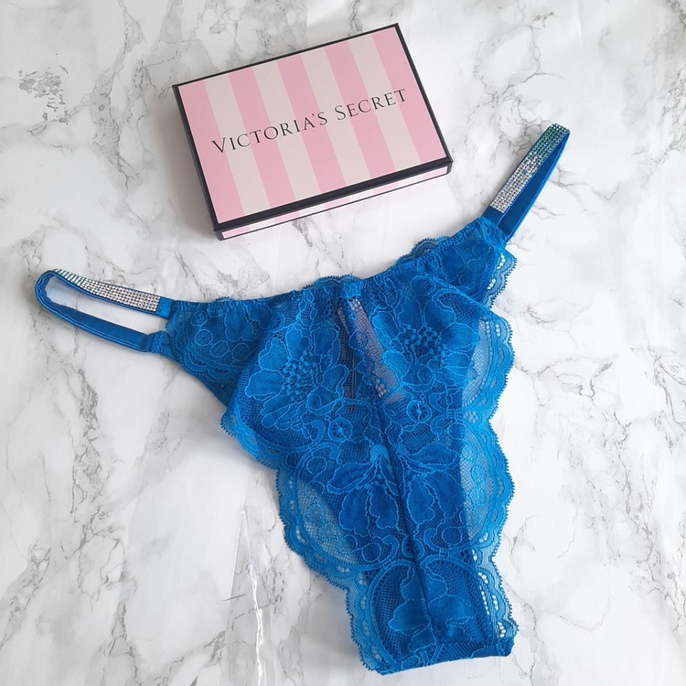 Victoria Secret VERY SEXY Bombshell Shine Strap Brazilian Panty Blue - Picture 2 of 7